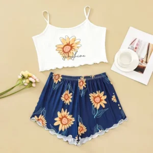 Summer Outfit Camisole and shorts halter shorts pajamas - Image 3