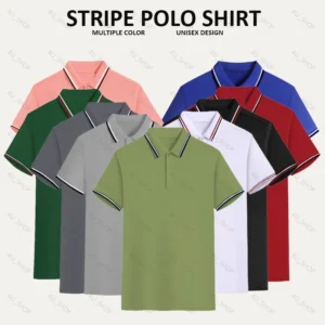 Unisex stripe polo shirt multiple color stand neck striped collar golf polo shirt for women men