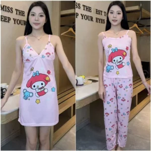 3in1 Korean Sling casual Night Dress pajama thin section sleeveless sleepwear For Women - Image 5