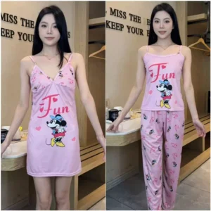 3in1 Korean Sling casual Night Dress pajama thin section sleeveless sleepwear For Women - Image 7