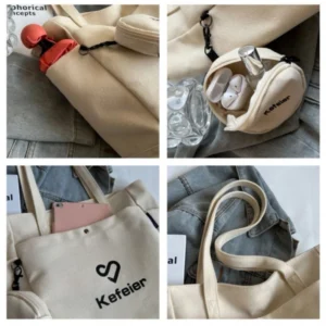 Yco Travel Large Luxury Women's Canvas Cotton Tote Bags With Compartments - Image 9